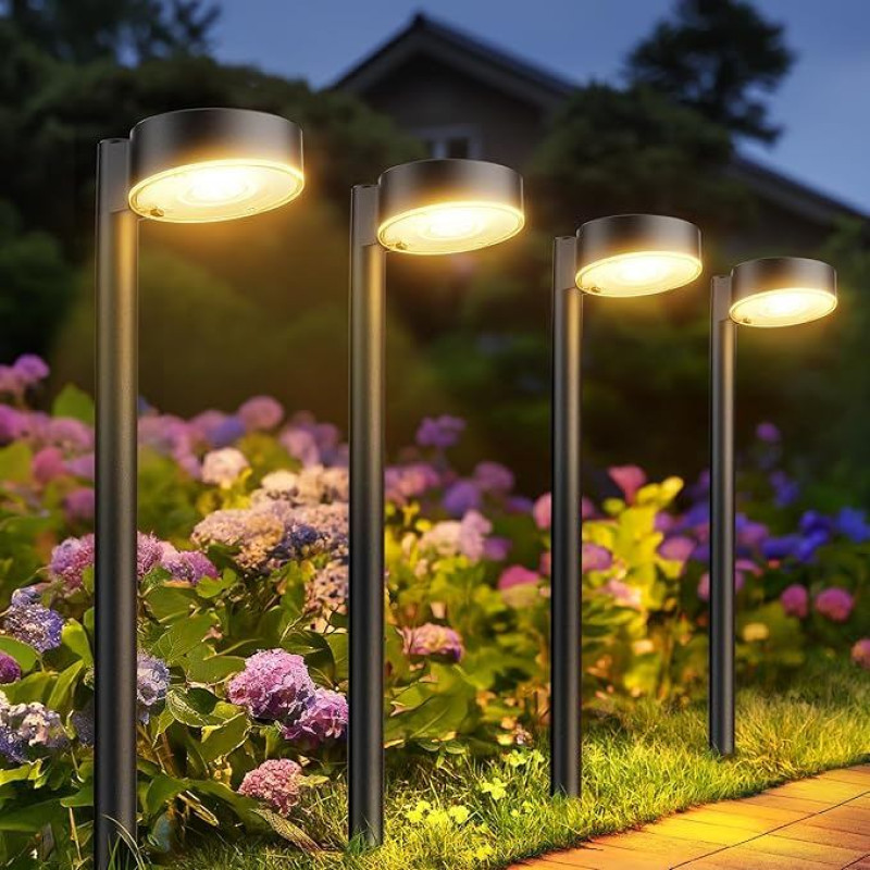BUCASA Solar Lights for Outdoor Garden, Pack of 8 Modern Solar Lights for Outdoor Use with Super Bright 12 LED Lights, Waterproof Solar Lights, Garden Decoration for Lawn, Patio, Yard, Walkway, Gifts