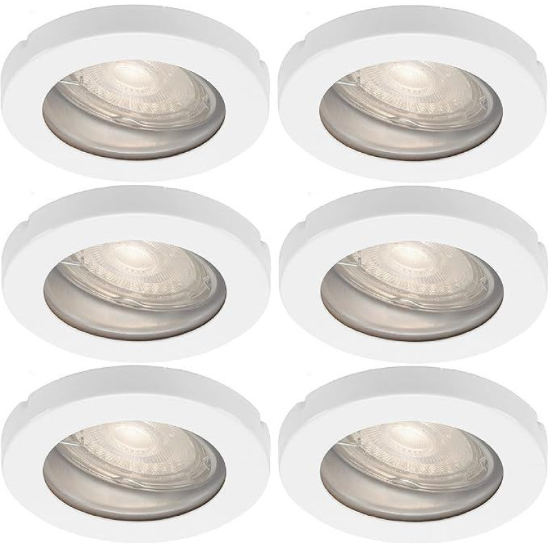Trango Set of 6 6729IP-066MCOBSD LED Recessed Spotlights IP44 Stainless Steel in White Round Including 6x 5 Watt 3 Levels Dimmable LED Module 3000K Warm White Ultra Flat for Bathroom, Outdoor, Ceiling