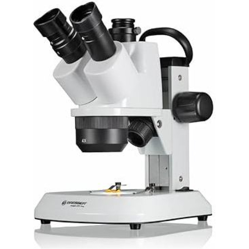 Bresser Analyth STR Trino Trinocular Stereo Microscope 10x - 40x with Separately Dimmable LED Light and Transmission Light and Carry Handle for Mobile Use