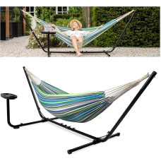 VITA5 Medvilninis lauko dvivietis hamakas su rėmu - su puodelio ir knygos laikikliu - iki 2 žmonių/205 kg - 210 x 140 cm - su nešiojimo krepšiu
