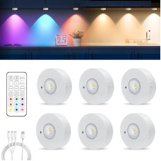 MERTTURM Under-Unit Light Cabinet Lighting LED Colour Changing with Remote Control, 3 Colour Temperatures & RGB LED Spotlights Dimming, USB Rechargeable Spot Battery Display Case Lighting, Magnetic