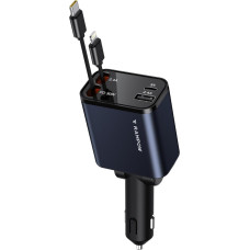 RAMPOW ištraukiamas automobilinis įkroviklis, automobilinis įkroviklis su cigarečių žiebtuvėliu, [65 W 4-in-1] USB C automobilinis įkroviklis, ištraukiamas automobilinis įkroviklis mobiliajam telefonui su iPhone 16/15/14/13/13/12, Samsung S24/S23/S22, iPa