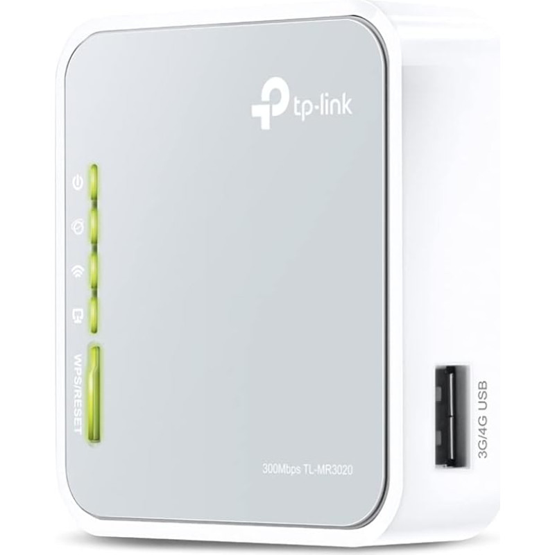 TP-Link TL-MR3020 N300 WLAN Nano mobilusis maršrutizatorius (300Mbit/s 2,4GHz, nešiojamasis, 3G/4G maršrutizatorius, prieigos taškas, WISP, prieigos taškas, kartotuvas, tiltas, spausdinimo, medijos, FTP serveris), pilkos spalvos