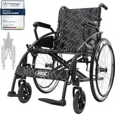 VOCIC U31 Folding Wheelchair, Lightweight, up to 150 kg, Double Brakes Transport Wheelchair Foldable (17.5 kg) with Self-Propelled for Seniors, 60 cm Puncture-proof Rear Wheel for All Terrains, Grey