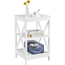 Yaheetech Side Table, 3 Levels, Bedside Table, Bedside Table with X-shaped Table Legs, Sofa Table, Coffee Table for Bedroom and Living Room, 40 x 40 x 61 cm, White