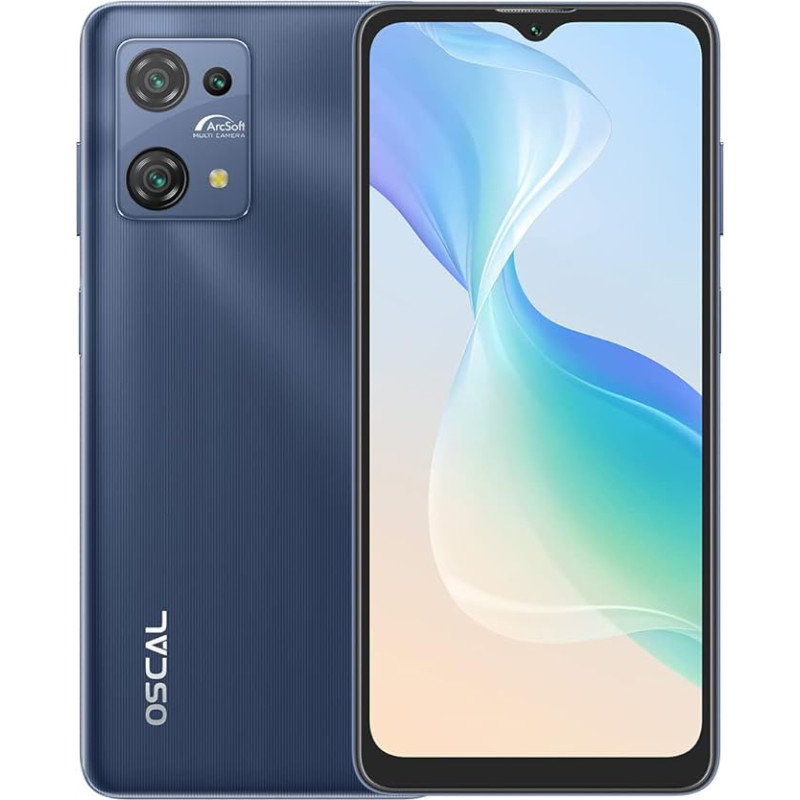 OSCAL C30 PRO Android 12 4G išmanusis telefonas be sutarties, Qcta-Core 4GB + 64GB, 6,5 colių HD+, dviejų SIM kortelių (3 kortelių lizdai) mobilusis telefonas, 12MP + 5MP kamera, 5080mAh baterija, GPS pirštų atspaudų veido atrakinimas mėlyna