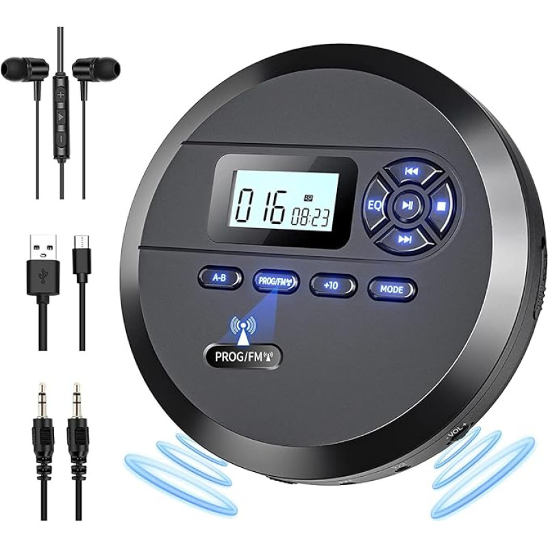 Nešiojamasis CD grotuvas, DESOBRY CD grotuvas su garsiakalbiais ir FM siųstuvu, 