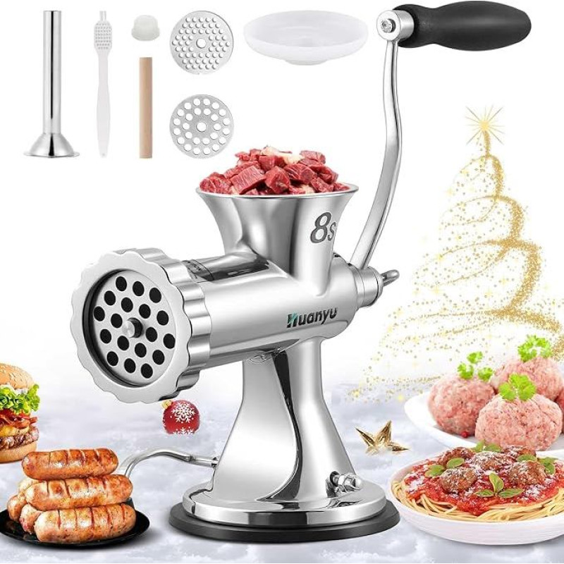 Huanyu Mėsmalė Rankinė rankinė mėsmalė Nerūdijančio plieno mėsmalė Rankinė mėsmalė su dešrų užpildu Nerūdijančio plieno indaplovėje saugi rankinė mėsmalė 8s dydžio