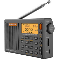 SIHUADON R-108 Mažas nešiojamasis radijo imtuvas su įkraunama baterija FM AM SW Airband Radio World Receiver Skaitmeninis radijo imtuvas su ATS stoties atminties miego funkcija (pilkas)