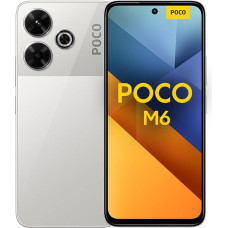 POCO M6 išmanusis telefonas, 8+256GB Handy ohne Vertrag, 90Hz 6,79'' FHD+ ekranas, 108MP kamera, 5030mAh, 33W FastCharge, Dual-SIM, sidabrinės spalvos