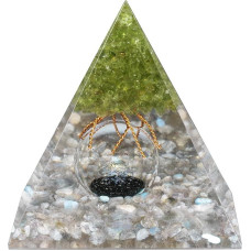 Nupuyai Labradorito natūralių akmenų piramidė su peridotu Gyvybės medis Teigiama piramidė Reiki kristalų piramidės statula iš dervos Meditacija ir čakrų pusiausvyra 6 x 6 x 6 cm