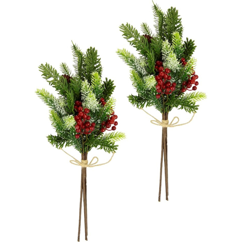 Artificial Christmas Bunch with Cones Berries Artificial Snow Decorative Branch Fir Green Accessories Conifers Advent Wreath Decorative Wreath Stem Artificial Branch Arrangement Wreaths Garland AST 40