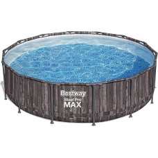 Bestway Steel Pro MAX Frame Pool Complete Set with Filter Pump, Diameter 427 x 107 cm, Wood Effect (Bog Rich), Round
