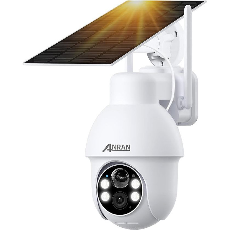ANRAN 5MP FHD Outdoor Surveillance Camera, Battery with Solar Panel, Ultra HD Wireless Solar Surveillance Camera, WiFi with 4 Spotlights, Colour Night Vision, PIR Motion Detection, Alexa Supported, Q3