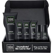 Tiege Hanley Men's Skin Care System - Level 3 | Men's Anti-Ageing Routine Product Set: Face Wash, Serum, Day & Night Moisturiser, Exfoliating Scrub & Eye Cream | Tighten & Hydrate Your Best Looking