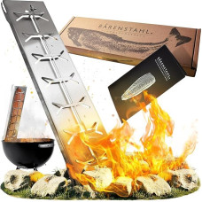 Bärenstahl Flame Salmon Board - Flame Salmon Boards with Holder - Fireproof Stainless Steel Suitable for Fire Bowls and Kettle Barbecue - Made in Germany