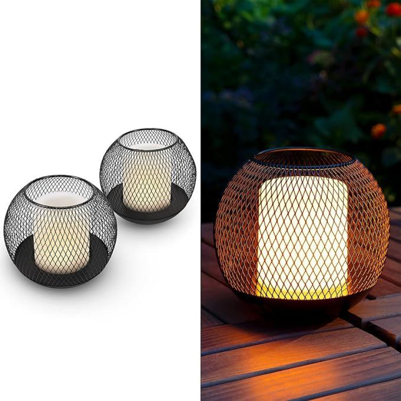 Navaris 2 x LED Solar Garden Candle, Flickering Candle Light Effect, Outdoor LED Candle Lantern, Garden LED Candle Set, Rechargeable Solar Lantern