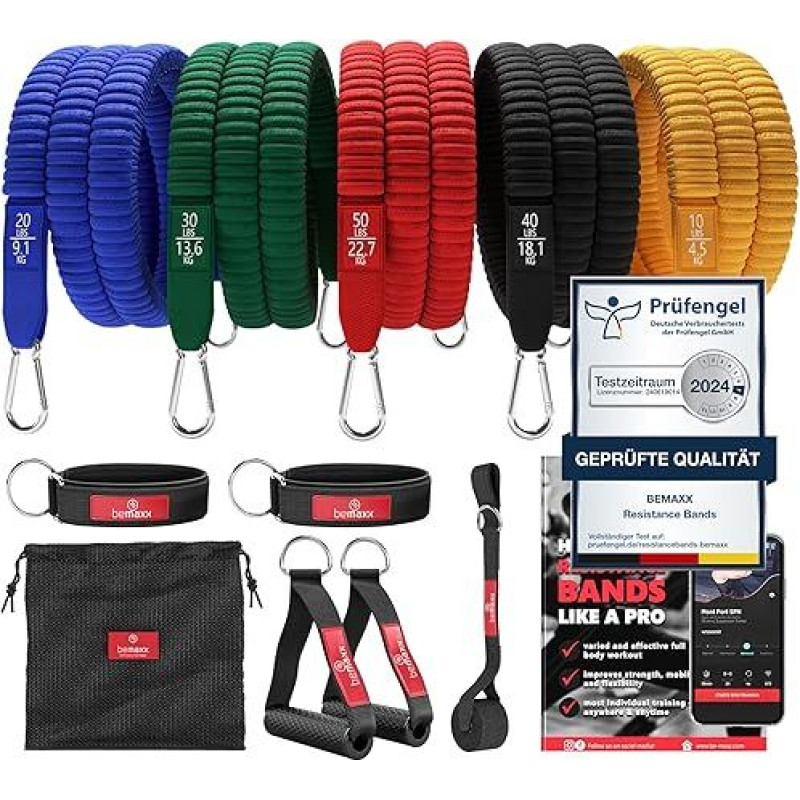 Resistance Band Set with Training Guide, Expander Tubes, Fitness Bands, Resistance Band Set: 5 Resistance Bands, Handles, Door Anchor, Foot Straps, Fitness Band