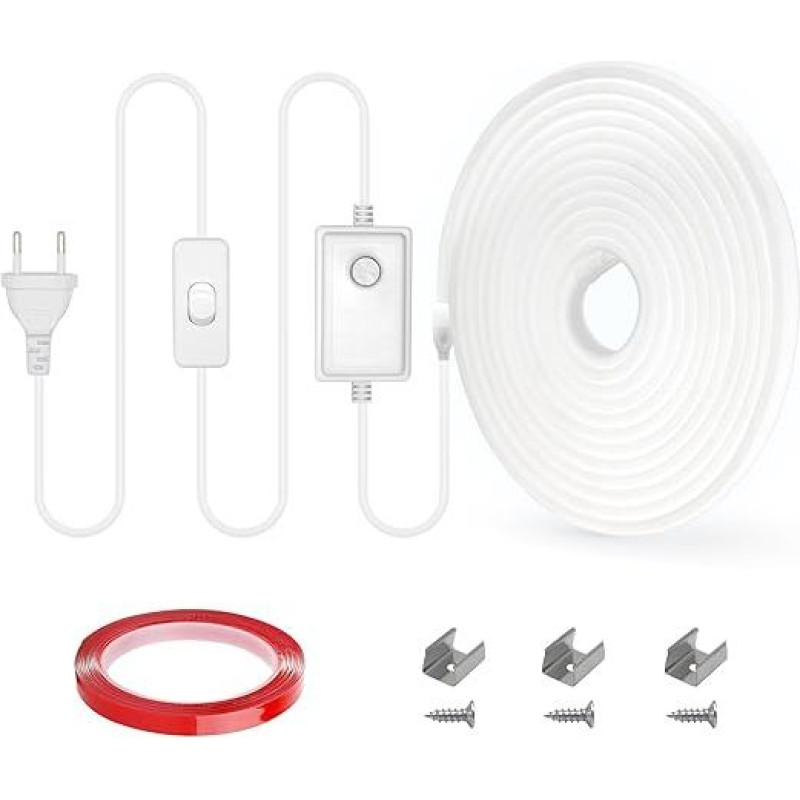 RYE 230 V Direct Connection COB LED Neon Strips, 360 LED Chips/M, Outdoor Waterproof IP65, for Kitchen, Bathroom, Workbench, 20 m Strip Tape, Cool White, 6000 K with Adhesive Backing, Can Be Cut Every