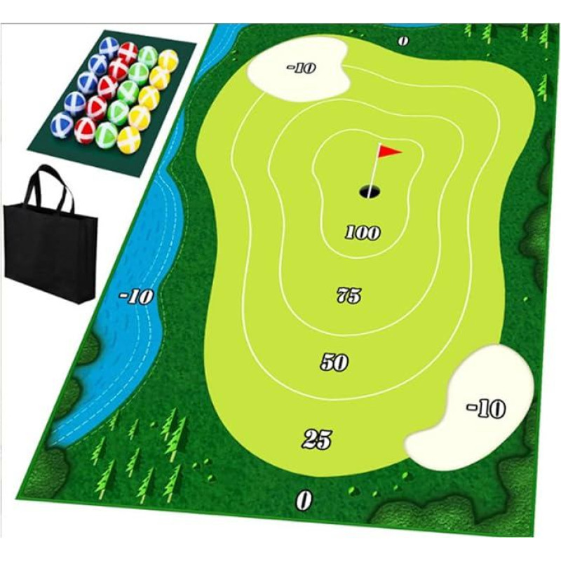 Portable Indoor Outdoor Golf Game Set with Chipping Golf Play Mat, Batting Mats and Golf Training Aid Equipment for Home and Backyard Practice - Includes 16 Golf Balls, D Style