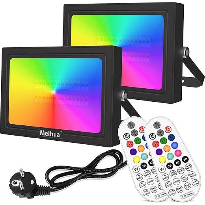 MEIHUA 35 W RGB LED Spotlight with Remote Control Outdoor Spotlight IP66 Waterproof Colour Changing Dimmable Floodlight 12 Colours Multifunction with Timer for Tree Garden DJ Home Party Christmas