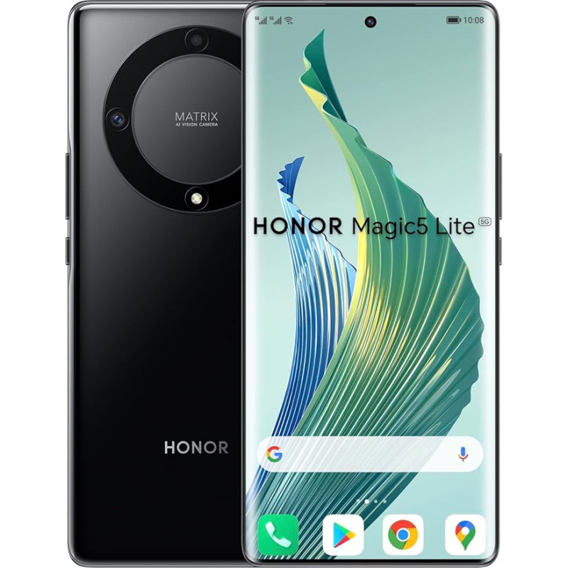 HONOR HONOR Magic5 Lite 5G mobilusis telefonas, išmaniojo telefono akumuliatorius 5100 mAh, AMOLED išlenktas ekranas 120 Hz, plonas ir lengvas, triguba kamera 64 MP, 8 + 256 GB, dvi SIM kortelės, 