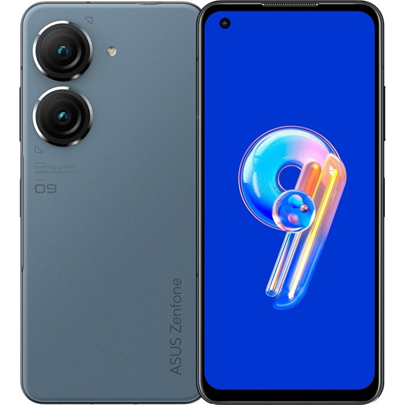 Asus Zenfone 9 išmanusis telefonas (5,92 colių AMOLED ekranas, 50 MP dviguba kamera, 4300 mAh baterija, 8 GB RAM, 128 GB atminties), žvaigždiškai mėlynas