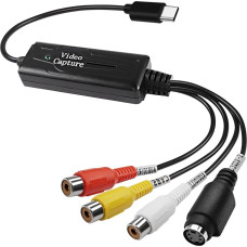 XMSJSIY RCA AV į USB C konverteris Vaizdo įrašymo kortelės adapteris 1 kanalo AV NTSC PAL vaizdo S video/kompozitinis į USB konverteris Vaizdo garso RCA konverteris mobiliajam telefonui/PC