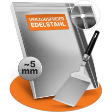 AMZBBQ® Premium Plancha Set - 40 x 30 cm - Grill Plate for Gas and Charcoal Grill - 4.8 mm Solid Stainless Steel - 20% Stronger than Conventional Planchas - Includes Grill Spatula