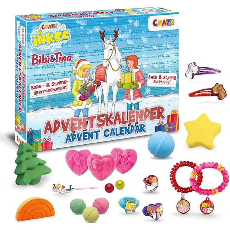 INKEE Bibi & Tina Adventskalender Kinder - Badespaß Spielzeug Adventskalender mit Badebomben & Beauty-Accessoires