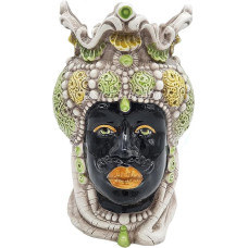 sicilia bedda - Sicilian morning wood heads made of ceramic from Caltagirone - completely handmade - height 18 cm (green Saraceno head)