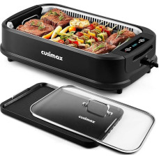 CUSIMAX elektrinis grilis, 1500 W elektrinis grilis su dangčiu, nesvylanti kepsnių ir panini kepsnių plokštė ir kepsninė, nedūmijanti kepsninė su reguliuojamu termostatu, galima plauti indaplovėje