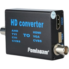 POMIACAM BNC į HDMI vaizdo signalo keitiklis, 4 in 1 Composite CVBS AHD TVI CVI į HDMI Vaizdo keitiklio adapteris BNC kabelis į HDMI VGA BNC (CVBS), skirtas kamerai / vaizdo registratoriui / CCTV apsaugos sistemai