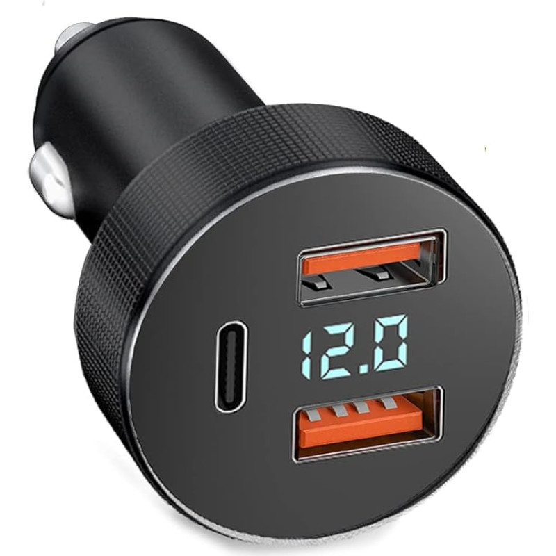 72W USB C automobilinis įkroviklis Cigarečių žiebtuvėlio USB C adapteris Dual QC 3.0+36W PD USB automobilinis įkroviklis USB C su LED voltmetru Greitasis įkrovimas iPhone 14/13/12/11 iPad Samsung Huawei Xiaomi