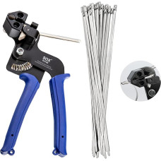 100 nerūdijančio plieno kabelių kaklaraiščių pakuotė + metalinis kabelių kaklaraiščių pistoletas, nerūdijančio plieno kabelių kaklaraiščiai 4,6 x 300 mm, metaliniai kabelių kaklaraiščiai, skirti kabeliams rišti, pramonėje, žemės ūkyje