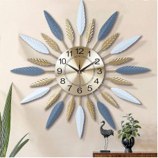 Lafocuse Gold Wall Clock Large Metal Silent Wall Clock Modern Creative Radiant Feathers No Ticking Art Decoration for Living Room Bedroom Kitchen 56 cm