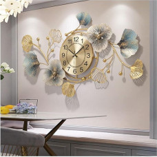 HAOHM Large Silent Modern Decorative Wall Clock Elegant Wrought Iron Wall Clock Ginkgo Leaf Silent Wall Clock for Living Room Bedroom Hotel Porch 83 x 48 cm