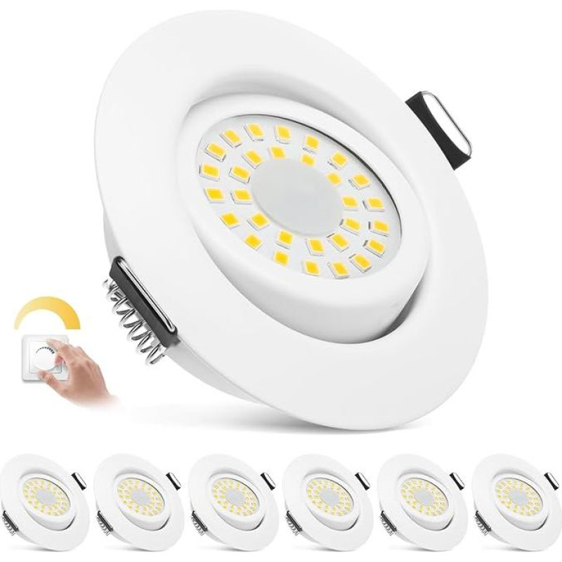 zexhy LED Recessed Spotlight, 230 V, Flat, Dimmable LED Spotlights, 6 W, IP44, Bathroom Recessed Lights, Ceiling Spotlights, Warm White, 3000 K, Swivelling Recessed Spotlights for Bathroom, Kitchen,
