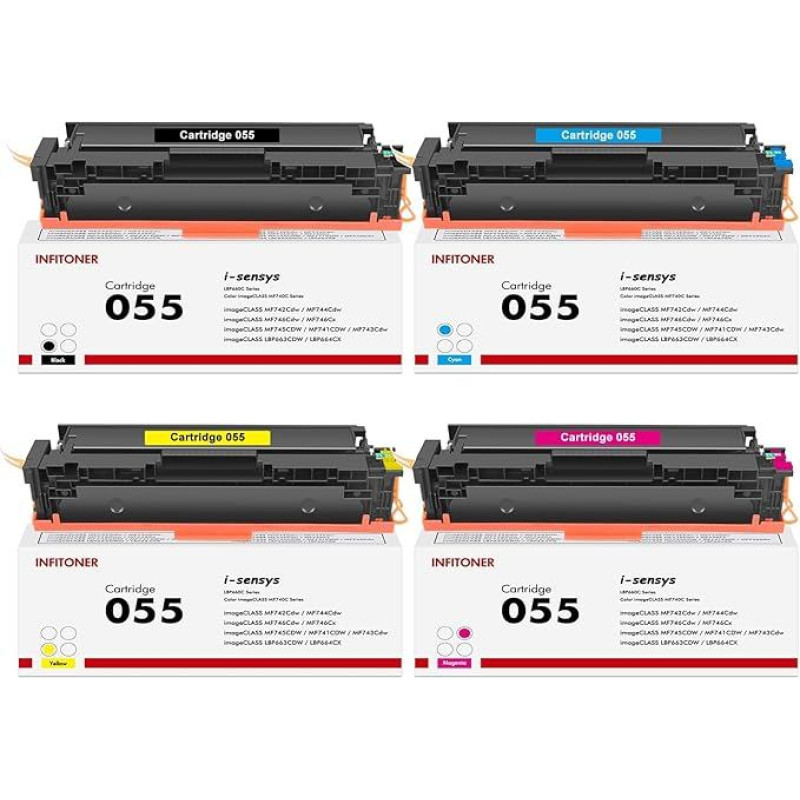 INFITONER kasetė 055 Tonerio kasetė, skirta pakeisti Canon 055 055H imageCLASS MF742Cdw MF746CX MF744CDW MF746CDW LBP663CDW LBP664CX MF745CDW MF741CDW MF743CDW - juoda, žydra, purpurinė, geltona