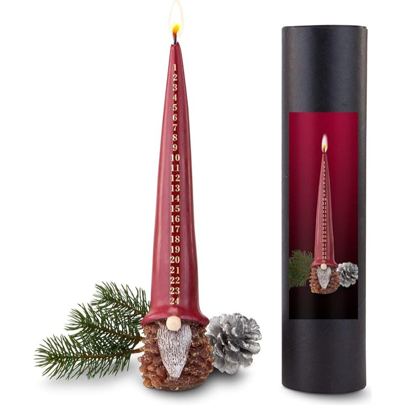 Römer Präsente Dovanų elementas Rankų darbo advento kalendoriaus žvakė nykštuko formos su raudona smailia skrybėle ir miela gumbine nosimi