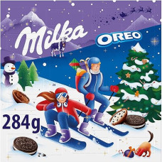 Milka & OREO Advento kalendorius 1 x 284 g I Advento kalendorius su šokoladu ir OREO sausainiais I Kalėdų kalendorius I Šokoladinis Advento kalendorius I su Milka šokoladiniais saldainiais Alpių pienas ir OREO