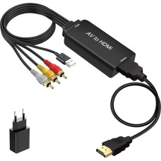 Ozvavzk AV į HDMI keitiklis, 1080P kompozitinis CVBS AV į HDMI vaizdo garso keitiklis Wii HDMI adapteris su HDMI kabeliu, skirtas PS2 dėžutei SNES N64 VHS VCR vaizdo įrašymo įrenginiui DVD, palaiko PAL/NTSC