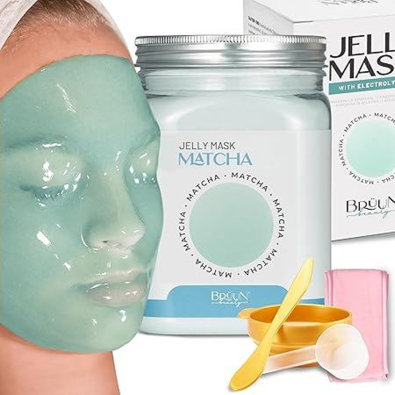 BRÜUN Peel-Off Jelly Mask, Premium Quality Modeling Matcha Mask Powder for Face Mask, idealiai tinka kosmetologams, SPA odos priežiūrai, Hydro Face Mask