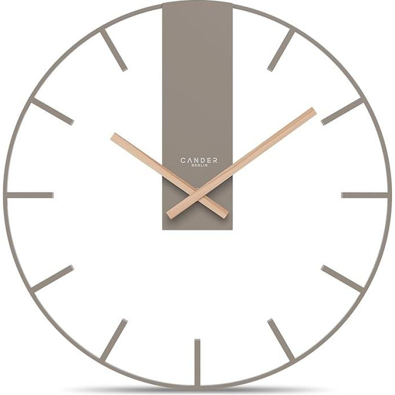 Cander Berlin Jenson XXL Wall Clock Silent 40 cm Metal Wooden Hands No Ticking Large Modern Warm Grey Living Room Kitchen Vintage