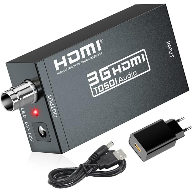 SHUITING HDMI į SDI keitiklis, HDMI į 3G-SDI/HD-SDI, HDMI įvesties SDI išvesties adapteris, palaikantis 1080P, skirtas fotoaparatui, namų kinui