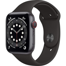 Apple Watch Series 6 (GPS + Zellular, 44MM) aliuminio laikrodis Space Grau su juodu sportiniu dirželiu (Bendra)