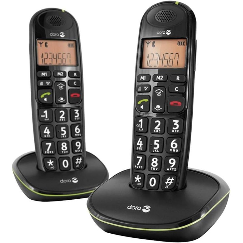 Doro PhoneEasy 100w Duo DECT Schnurlostelefon mit zusätzlichem Mobilteil (Ladeschale, Freisprechen) schwarz 380100