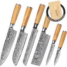 ninetyfive® High-Quality 6-Piece Damascus Knife Set with Elegant Wooden Gift Box Extremely Sharp Kitchen Knife with Real Wood Handle Kitchen Knife Damask Knife Set Damask Knife
