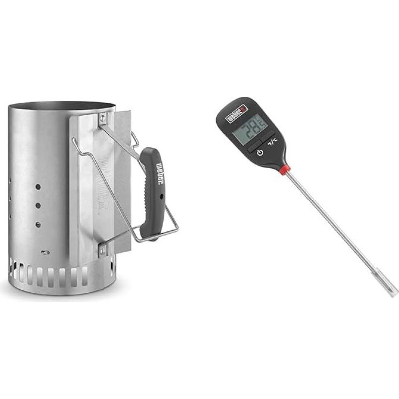 Weber 7416 Anz ndkamin Rapidfire, Barbecue with Coal, Anz nden, 19 x 19 x 30.5 cm & 6750 Digital Pocket Thermometer, Grill Thermometer with Instant Dancing