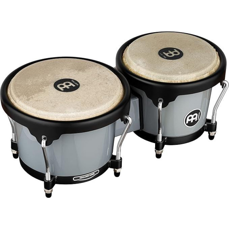 Meinl Percussion Bongos Journey Series - 2 Hand Drums with 6.5 and 7.5 Inch - Includes Tuning Key - ABS Plastic, Grey (HB50UG)
